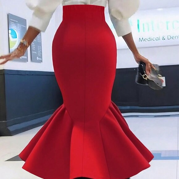 Red Elegant Bodycon Women's Bodycon Mermaid Half-Skirt - Picture 2 of 7